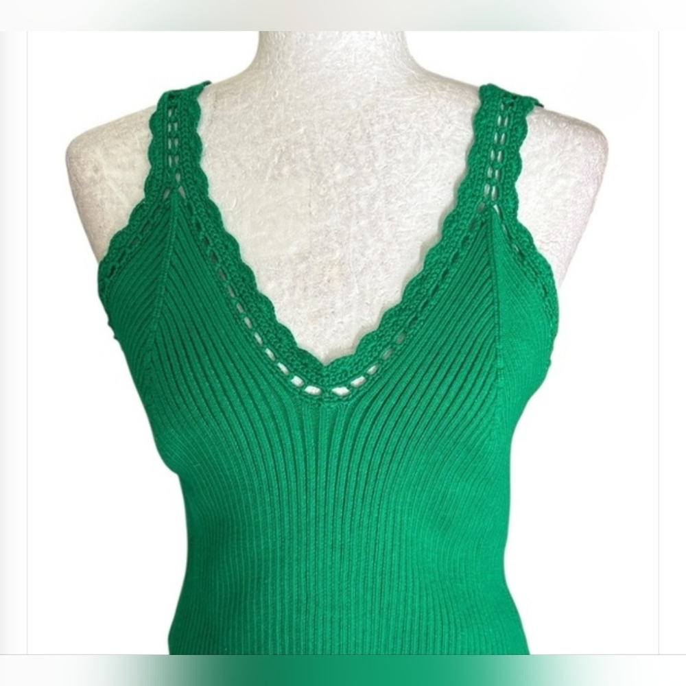 NWT House of Harlow 1960 Kelly Green Scalloped Crochet CropTank Top L - Picture 2 of 7
